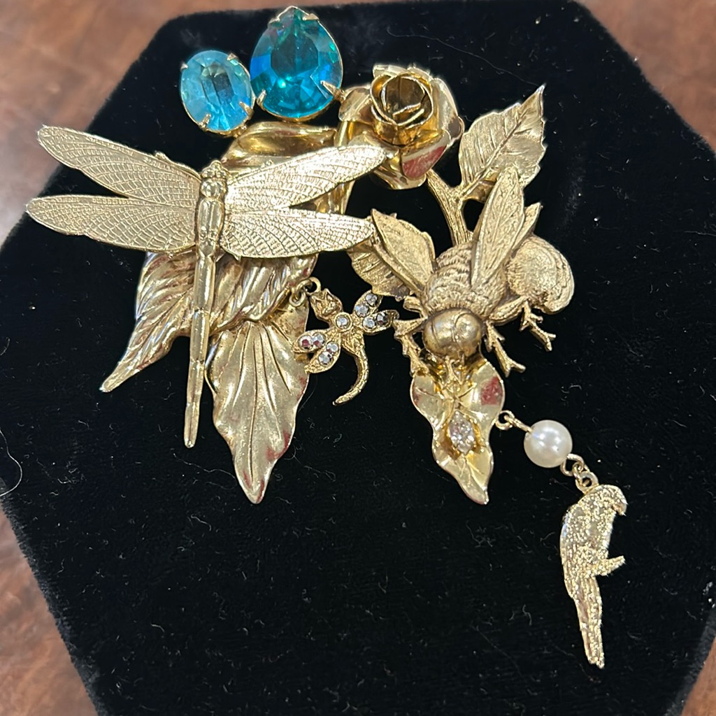 Kirk’s Folly Vintage Dragonfly Blue Crystal Brooch-Boutique
